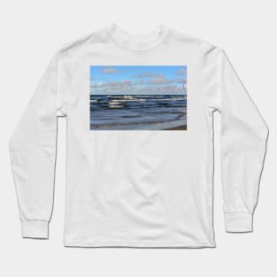 White cumulus clouds in sky over wavy Baltic sea Long Sleeve T-Shirt